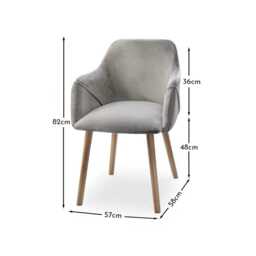 Freya Grey Velvet Armchairs - Set of 2 - Whitewash Oak Legs - thumbnail 6