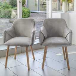 Freya Grey Velvet Armchairs - Set of 2 - Whitewash Oak Legs