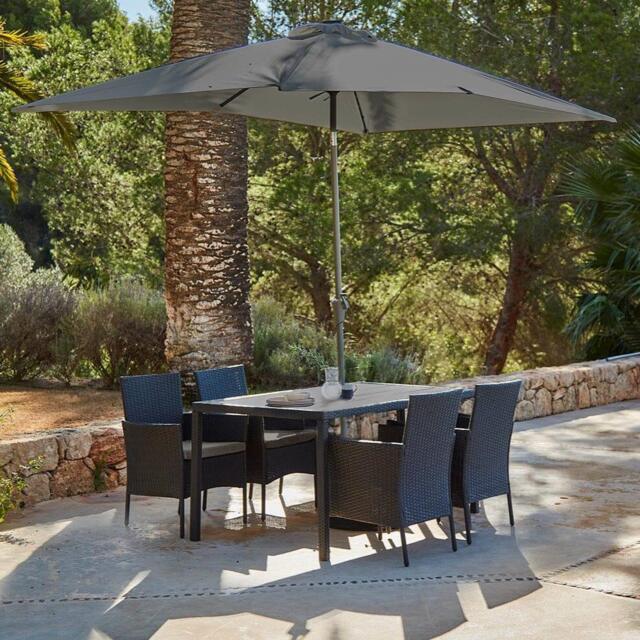 Marston 4 Seater Rattan Garden Dining Set with Grey Parasol - Black - Polywood Top - image 1