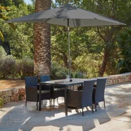 Marston 4 Seater Rattan Garden Dining Set with Grey Parasol - Black - Polywood Top - thumbnail 1