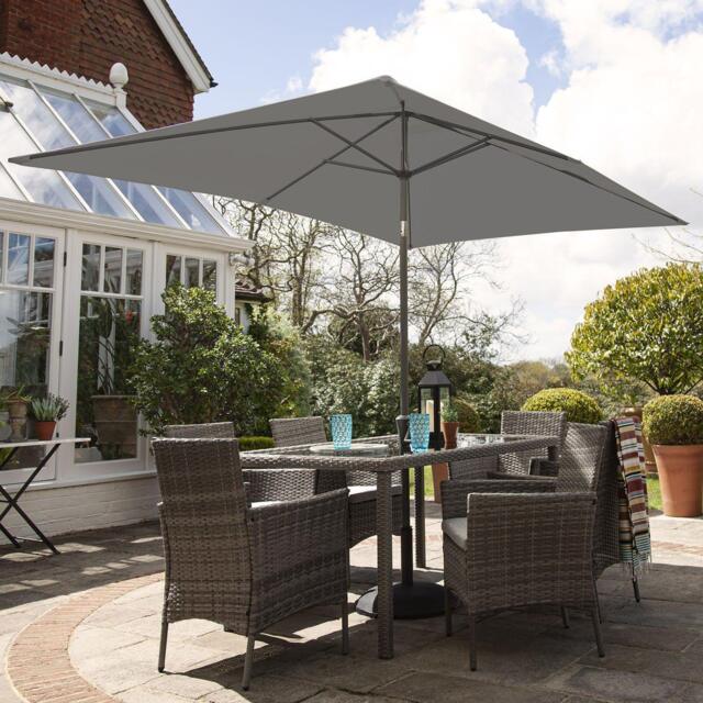 Marston 6 Seater Rattan Garden Dining Set with Grey Parasol - Grey - Glass Top - image 1