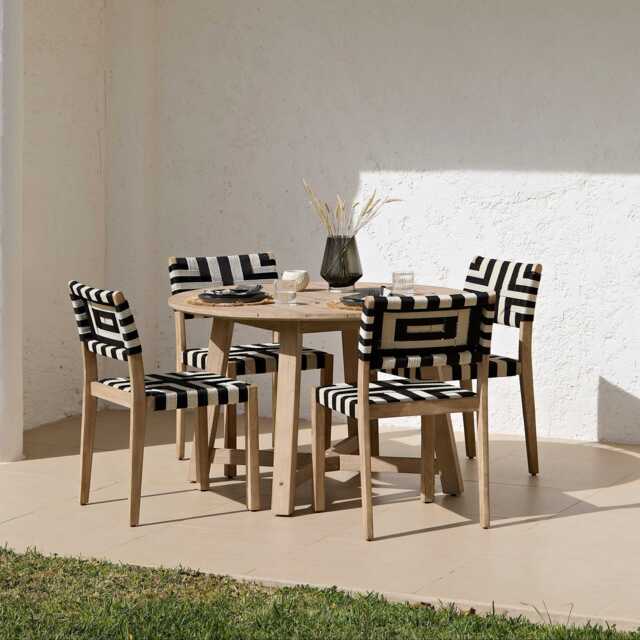 Shiro 4 Seater Round Wooden Garden Dining Set with Saffron Black/Beige Dining Chairs - image 1