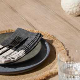 Shiro 4 Seater Round Wooden Garden Dining Set with Saffron Black/Beige Dining Chairs - thumbnail 3