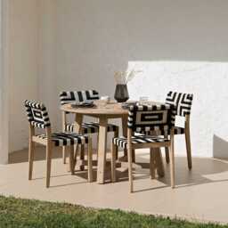 Shiro 4 Seater Round Wooden Garden Dining Set with Saffron Black/Beige Dining Chairs - thumbnail 1