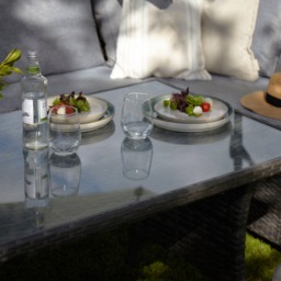 Aston 9 Seater Rattan Corner Sofa Set with Cream LED Premium Cantilever Parasol - Grey - thumbnail 2