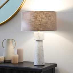 Tiree White Marble Lamp Base - 38cm - thumbnail 1