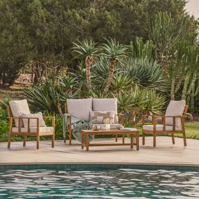 Harrelson Wooden Garden Sofa Set - Sand - image 1