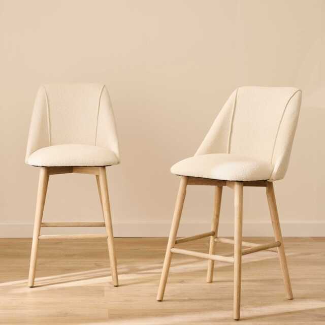 Freya Light Beige Boucle Bar Stool - Whitewash Legs - image 1