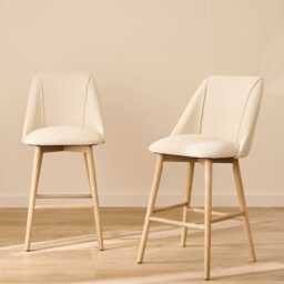 Freya Light Beige Boucle Bar Stool - Whitewash Legs - thumbnail 1