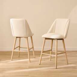 Freya Light Beige Boucle Bar Stool - Whitewash Legs - thumbnail 5