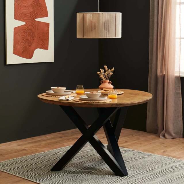 Levi Chalked Mango Wood Round Dining Table - Black Legs - image 1