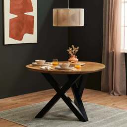 Levi Chalked Mango Wood Round Dining Table - Black Legs - thumbnail 1