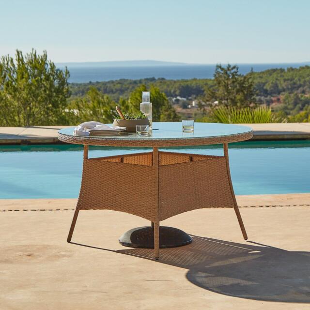 Kemble 6 Seater Garden Round Dining Table - Natural Brown - image 1
