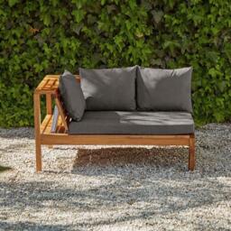 Dakota Wooden Garden Corner Sofa Set with Grey Parasol - Grey Cushions - thumbnail 3