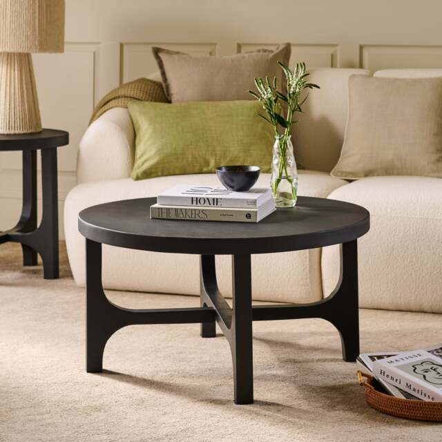 Jade Jet Black Mango Wood Round Coffee Table - image 1