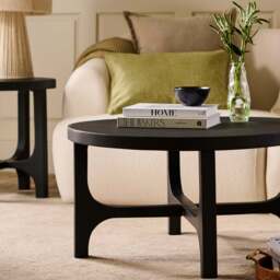 Jade Jet Black Mango Wood Round Coffee Table - thumbnail 3