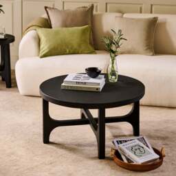 Jade Jet Black Mango Wood Round Coffee Table - thumbnail 2