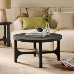 Jade Jet Black Mango Wood Round Coffee Table - thumbnail 1