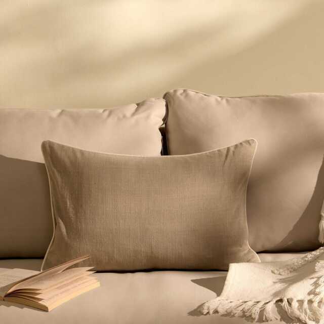 Camber 35x55cm Garden Scatter Cushion Cover - Sand with Off White Piping - image 1