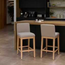 Nolan Fawn Linen Bar Stool - Whitewash Oak Legs - thumbnail 3