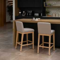 Nolan Fawn Linen Bar Stool - Whitewash Oak Legs - thumbnail 2