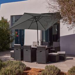Cube 10 Seater Rattan Outdoor Dining Set with Grey LED Premium Parasol  - Black Weave - thumbnail 1