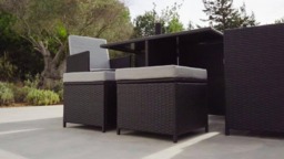 Cube 10 Seater Rattan Outdoor Dining Set with Grey LED Premium Parasol  - Black Weave - thumbnail 4