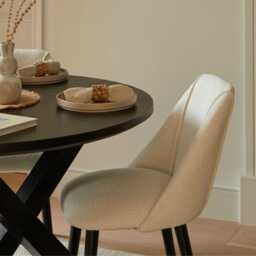 Levi Black Round Dining Table Set - 4 Seater - Freya Boucle Dining Chairs with Black Legs - thumbnail 4