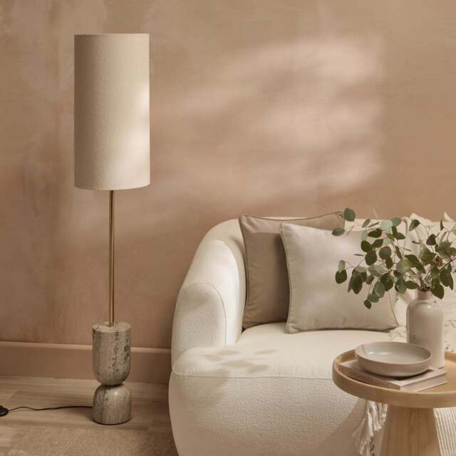 Tiree 97cm Taupe Marble Floor Lamp Base & Tiree Ivory Boucle Tall Lampshade - 30cm - image 1