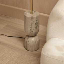Tiree 97cm Taupe Marble Floor Lamp Base & Tiree Ivory Boucle Tall Lampshade - 30cm - thumbnail 3