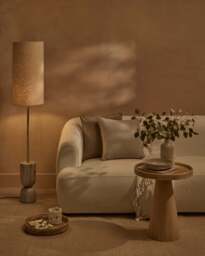 Tiree 97cm Taupe Marble Floor Lamp Base & Tiree Ivory Boucle Tall Lampshade - 30cm - thumbnail 5