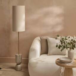 Tiree 97cm Taupe Marble Floor Lamp Base & Tiree Ivory Boucle Tall Lampshade - 30cm - thumbnail 1