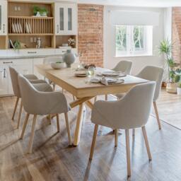 Amelia Whitewash Extendable Dining Table Set - 6 Seater - Freya Sand Carver Chairs - Whitewash Oak Legs