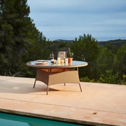Kemble 8 Seater Rattan Round Garden Dining Table Set - Natural Brown - thumbnail 3