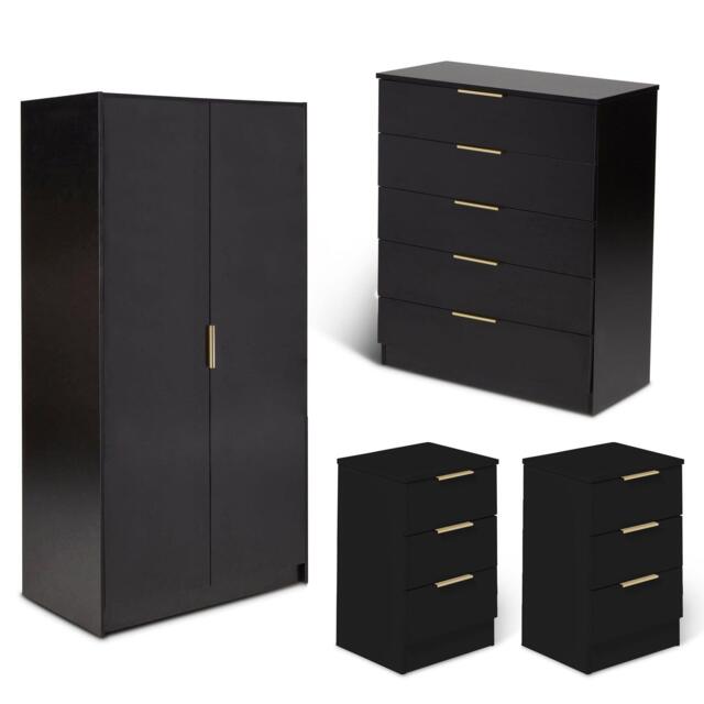 Essie 4 Piece Bedroom Set - 5 Chest of Drawers - Pitch Black - image 1