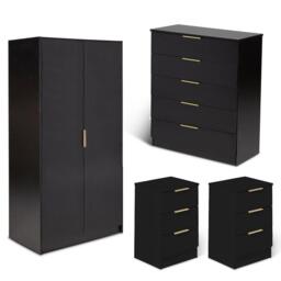 Essie 4 Piece Bedroom Set - 5 Chest of Drawers - Pitch Black - thumbnail 1