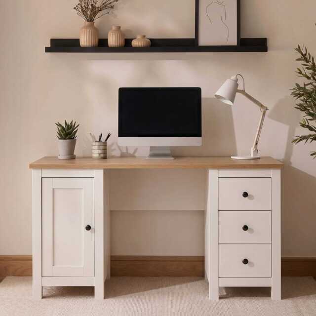 Bampton 3 Drawer Desk - Alabaster White - image 1