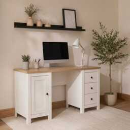 Bampton 3 Drawer Desk - Alabaster White - thumbnail 2