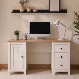 Bampton 3 Drawer Desk - Alabaster White - thumbnail 1