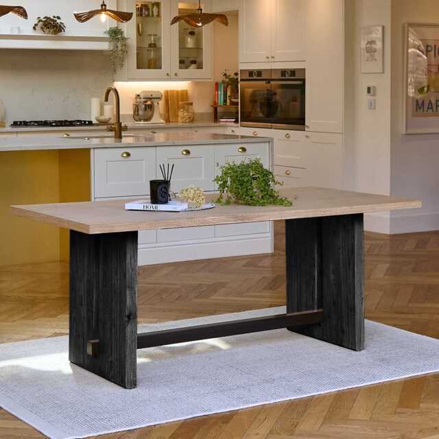 Priya Whitewash Wood Rectangular Dining Table with Black Legs - image 1