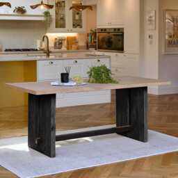 Priya Whitewash Wood Rectangular Dining Table with Black Legs - thumbnail 1