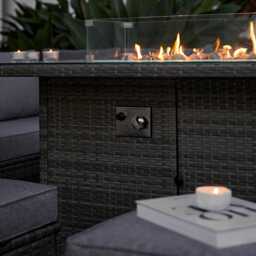 Aston 9 Seater Rattan Garden Corner Sofa Set with Cream Cantilever LED Premium Parasol - Firepit - Grey - thumbnail 4