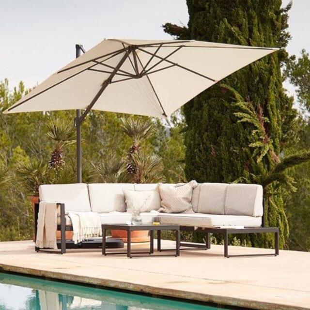 Maia 5 Seater Garden Interchangeable Sofa Set with Cream LED Premium Cantilever Parasol - Black - image 1