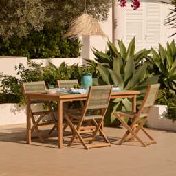 Harlyn 4 Seater Wooden Garden Dining Set with Cove Green Rope Chairs - 160cm - thumbnail 1