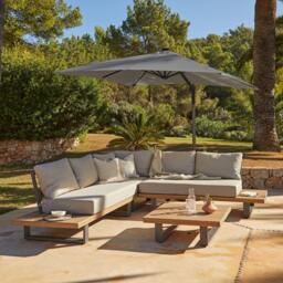 Shiva Garden Corner Sofa Set with Grey LED Premium Parasol - Stone - thumbnail 1