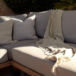 Shiva Garden Corner Sofa Set with Grey LED Premium Parasol - Stone - thumbnail 6