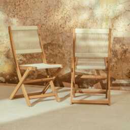 Cove White Acacia Garden Chair - Set of 2 - Beige Rope - thumbnail 1