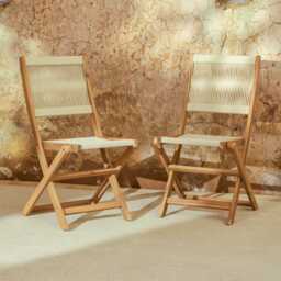 Cove White Acacia Garden Chair - Set of 2 - Beige Rope - thumbnail 2