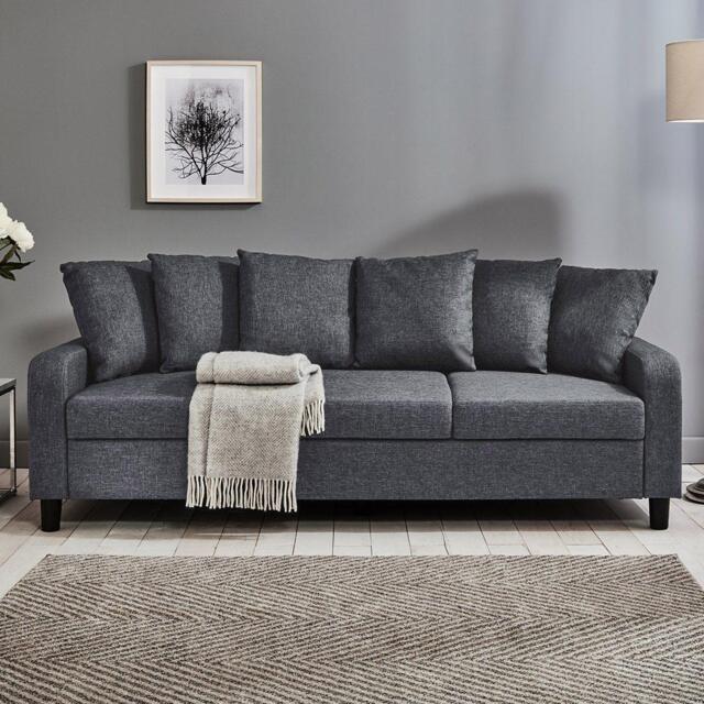 Tracy 3 Seater Sofa - Grey Linen with Black Legs - image 1