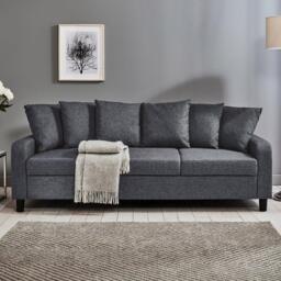 Tracy 3 Seater Sofa - Grey Linen with Black Legs - thumbnail 1